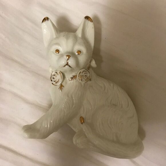 Chic gold white Cat statue trinket home house decoration office decor minimal - Picture 1 of 4